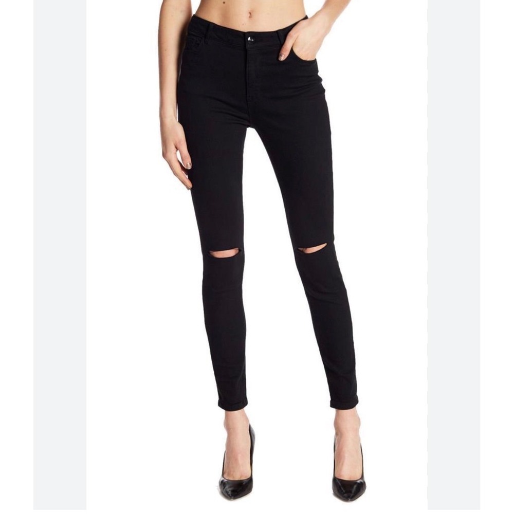 Nanette Lepore HW Gramercy Skinny Jeans Black Distressed Knee Cotton Size 10 NWT